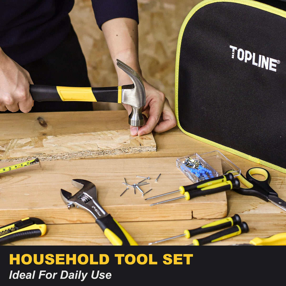 TOPLINE 208-Piece Basic Home Tool Kit with Easy Carrying Round Pouch, Household Hand Tools for Apartment, Home, Basic Tool Set, Perfect for DIY Projects, Home Maintenance