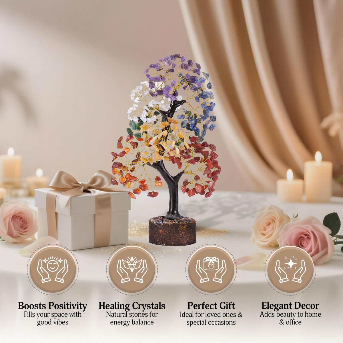 FASHIONZAADI 7 Chakra Tree of Life, Crystals and Healing Stones, Birthday Gifts for Women - Crystal Tree for Positive Energy, Home Office Decor, Spiritual Gifts for Women