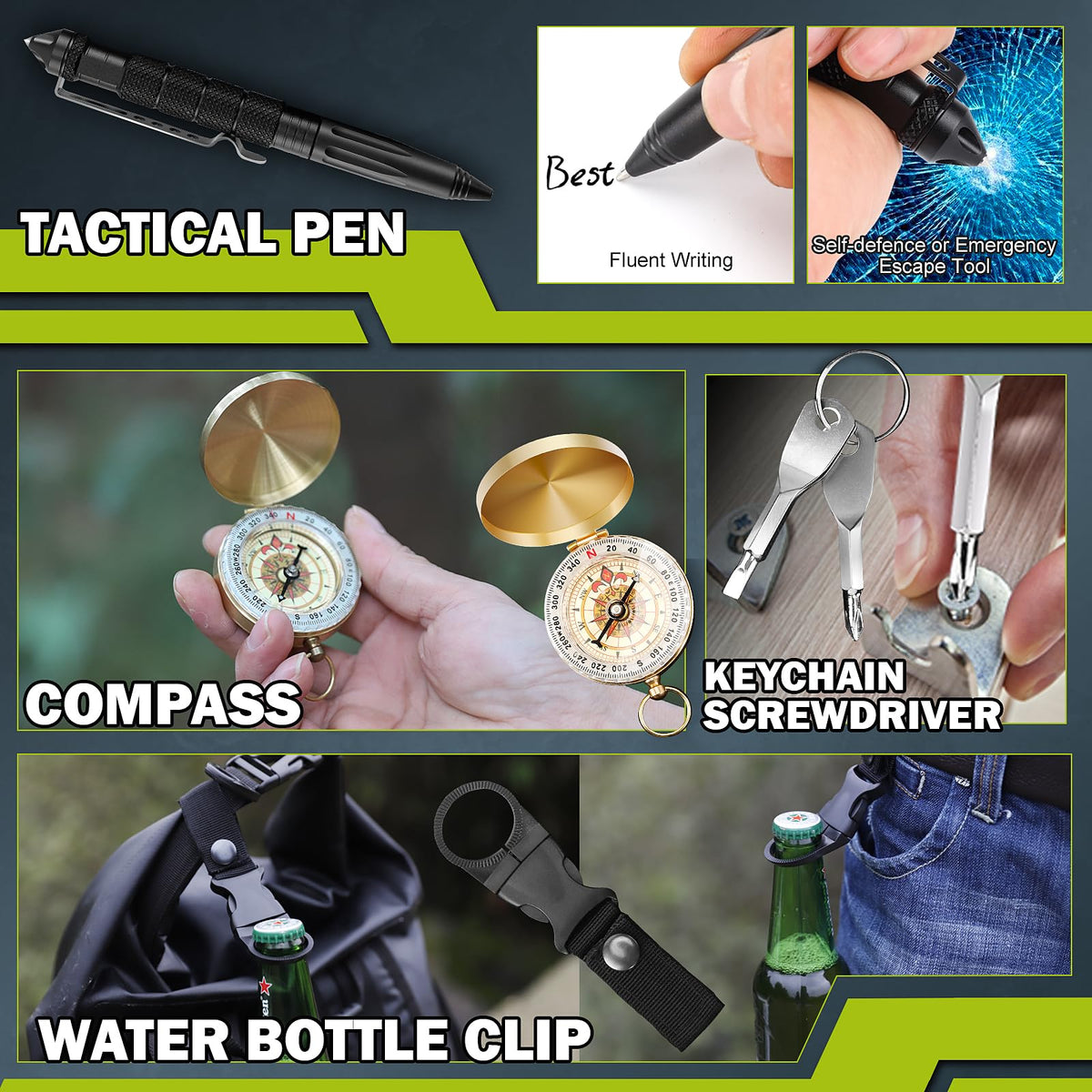 Survival Kit 17 in 1, Survival Gear and Supplies for Adult Teen Men, Survival Case, 2025 Xmas Holiday Surprise Gift for Fishing Hunting Camping Outdoor Adventure Gifts for Men Christmas