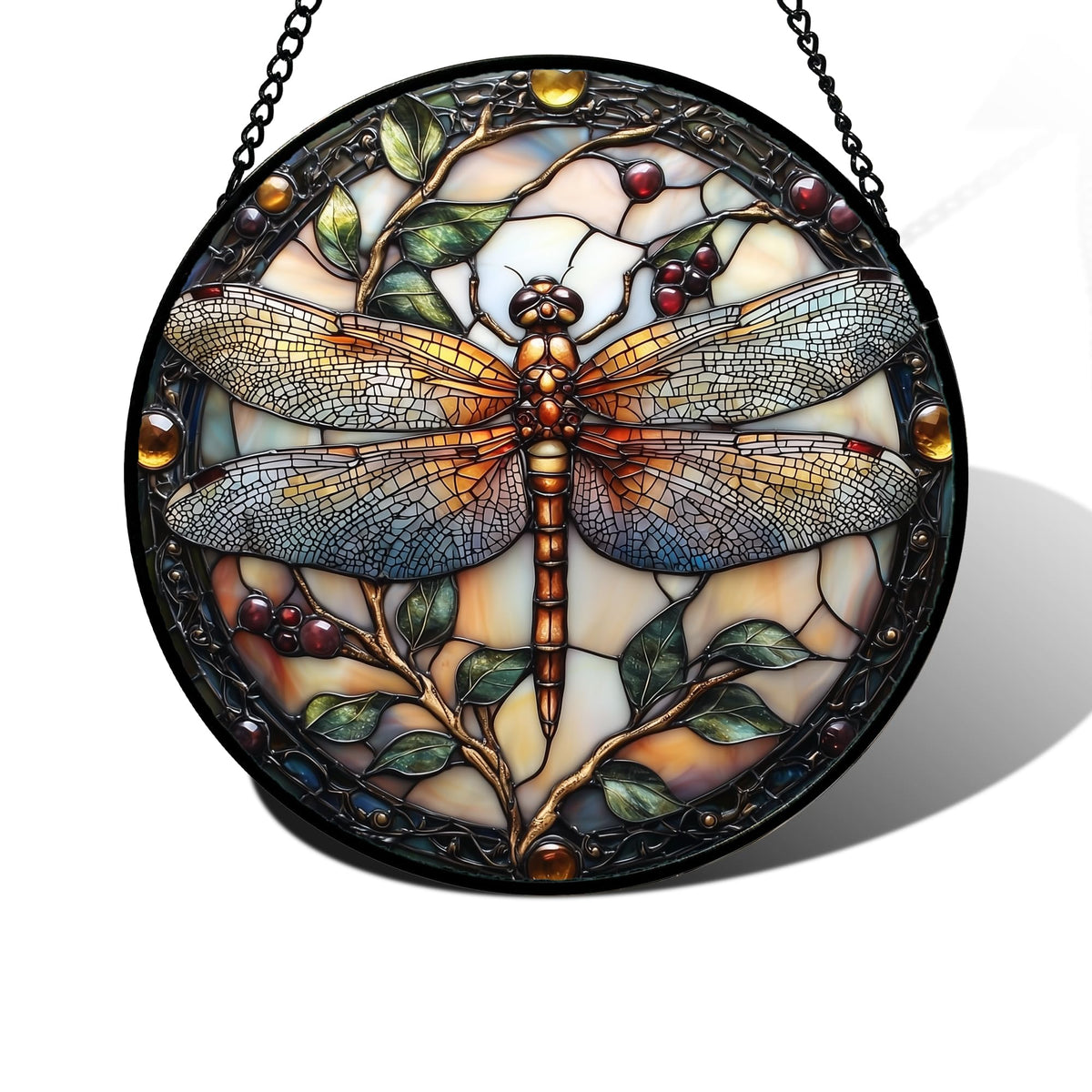 DASTOLL Stained Glass Window Hanging - Dragonfly Plant Suncatcher Ready to Hang Window Doors Home Decoration, Christmas, Mother's Day Birthday Gifts for Women, Men, and Mom 7.8x7.8 in