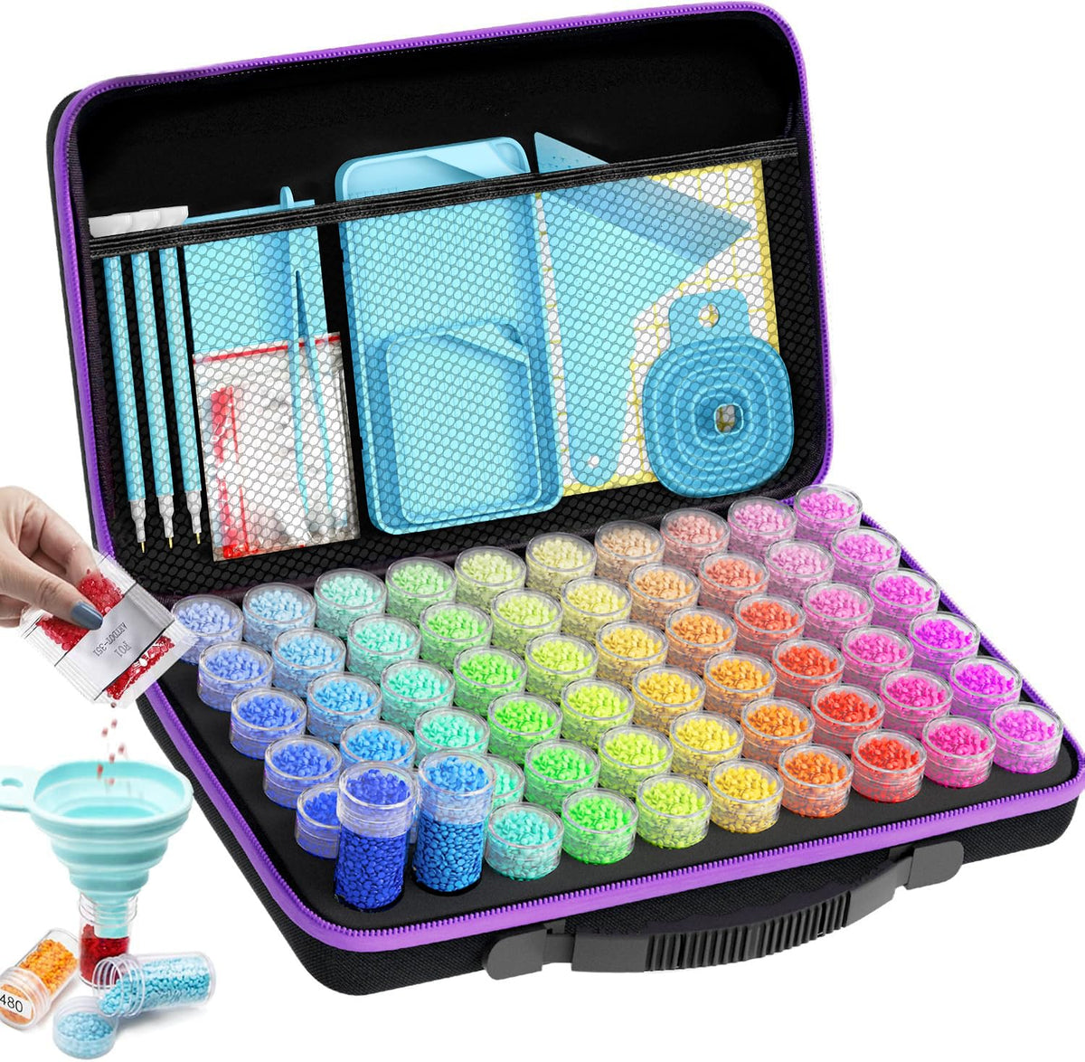 ARTDOT 60 Slots Storage Container for Diamond Art Kits for Adults, Portable Bead Storage Boxes for Diamond Painting Accessories and Tools