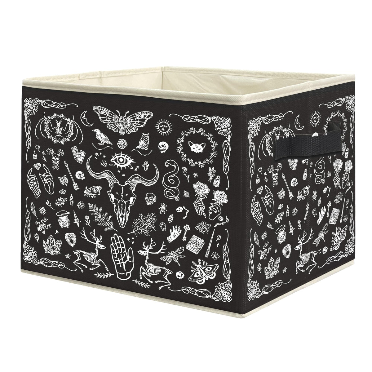 uinwk Halloween Gothic Witchy Storage Bins, Dark Academia Witchcraft Magic Moon Skull Collapsible Storage Box Laundry Basket with Handle for Home Bedroom Bathroom Office Clothes Toys Books