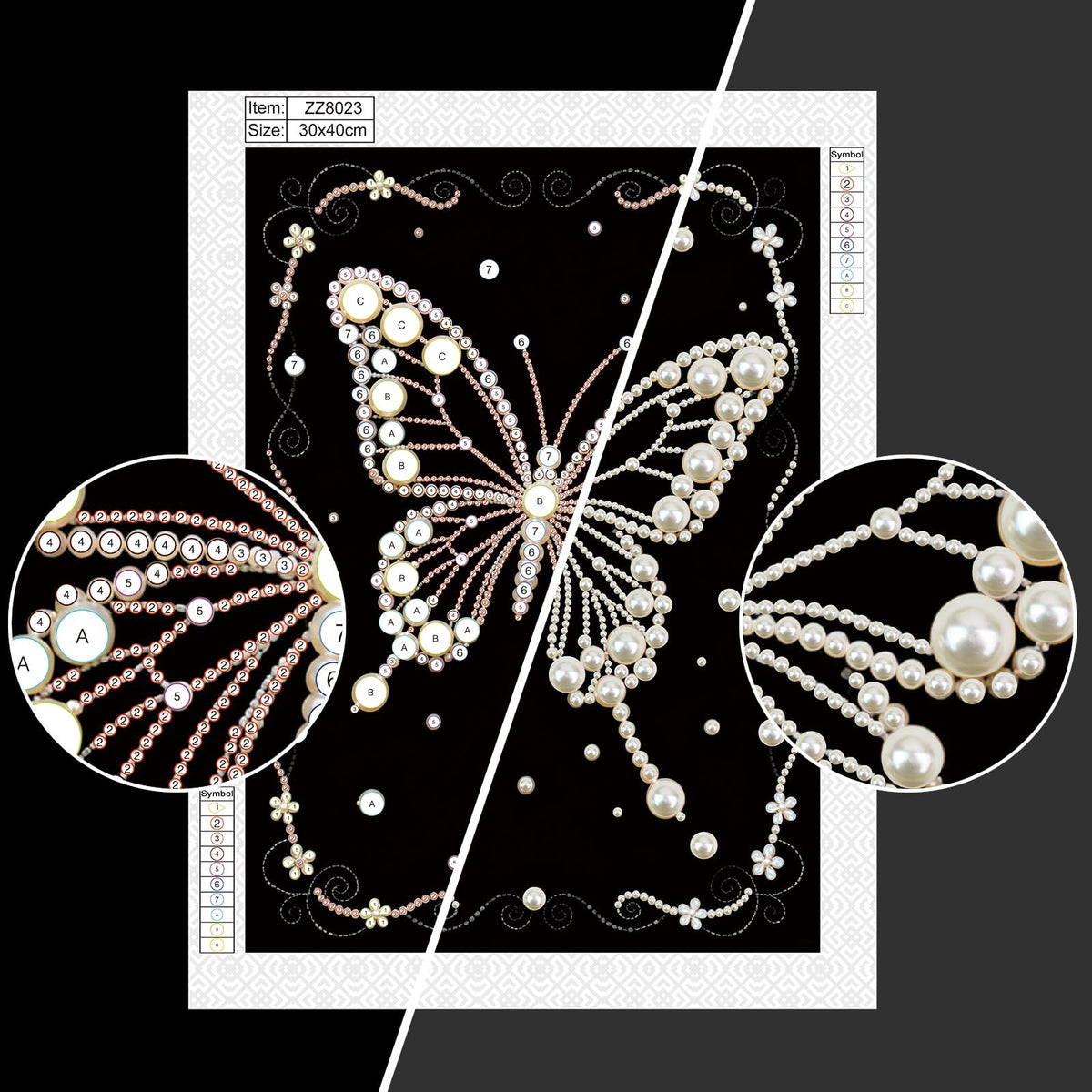 MVVMTOP Pearl Diamond Painting Kits for Adults Beginners, 5D DIY Butterfly Diamond Art with Half Round Pearl Drills and Crystal Rhinestones, Sparkling Diamond Dots Craft for Home Wall Decor
