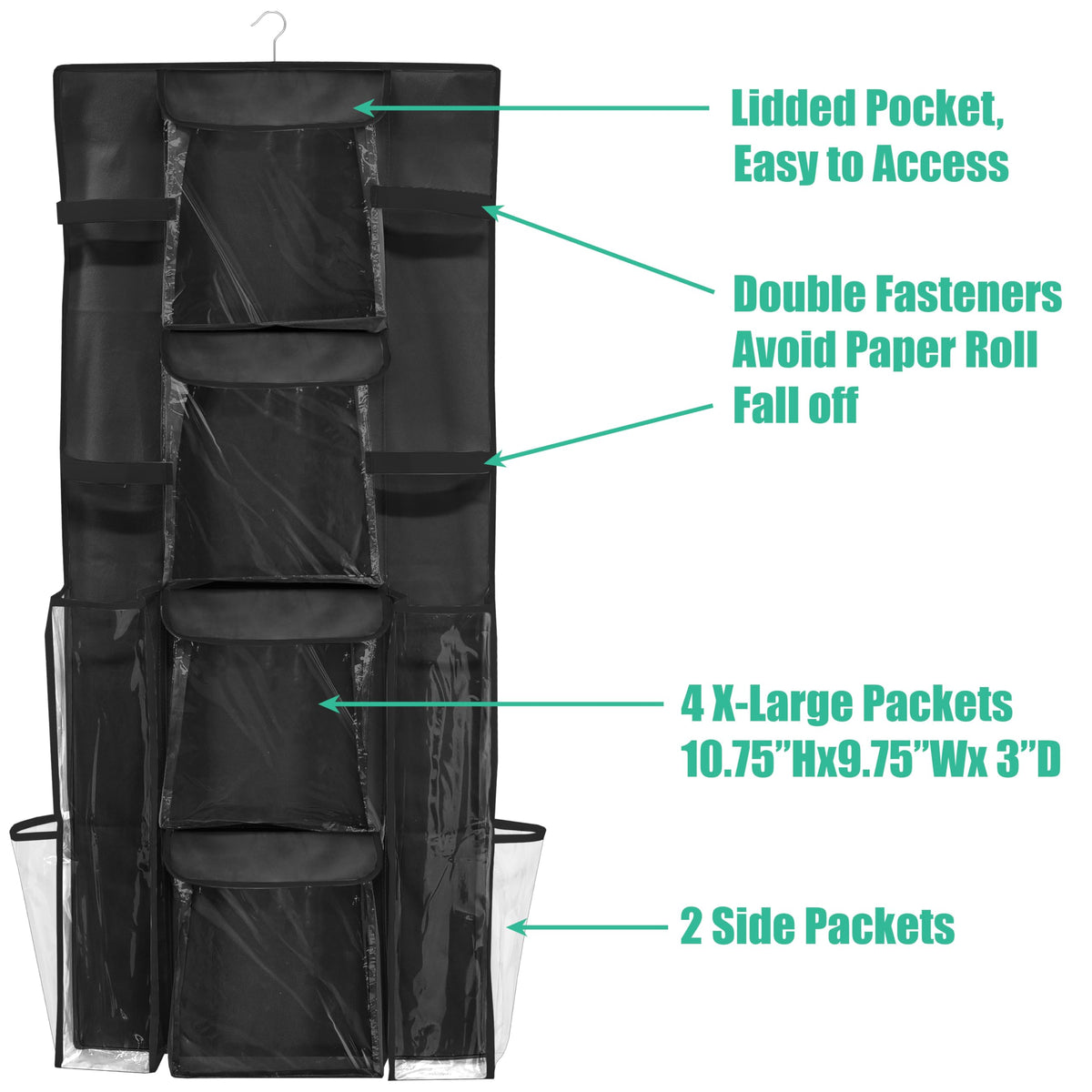 Simple Houseware Double-Sided Hanging Gift Wrap Organizer Storage Pockets, Black (Set of 1)