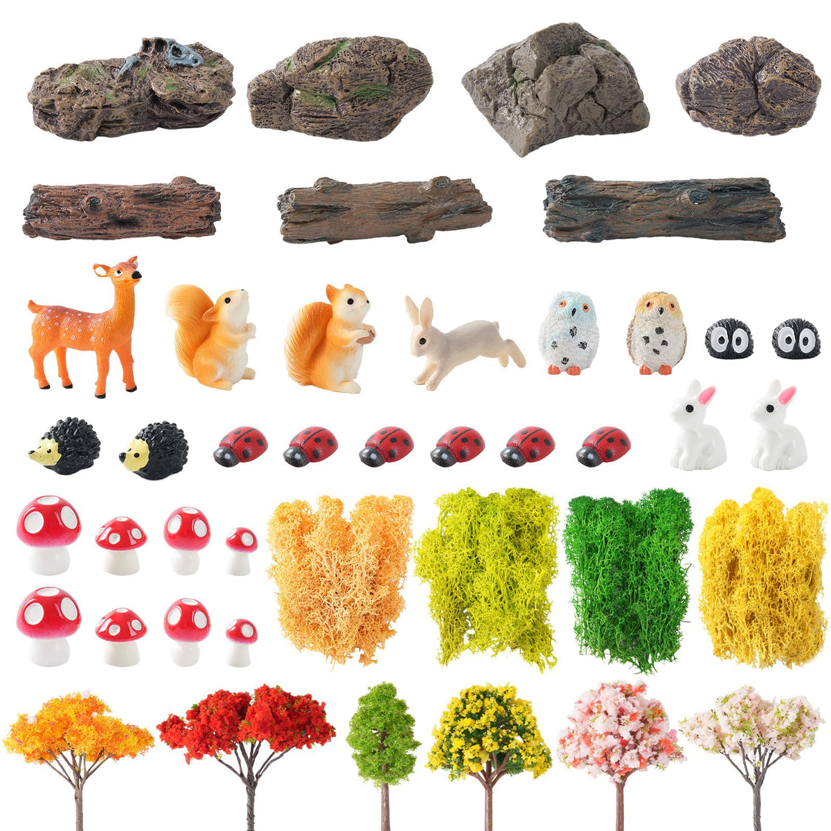 FCKLVMC 43 Pcs Mini Fairy Garden Accessories Outdoor Kit, Fairy House Accessories Including Resin Animals, Miniature Figurines Micro Landscape Ornaments, Fairy Garden Starter Kit for DIY Dollhouse