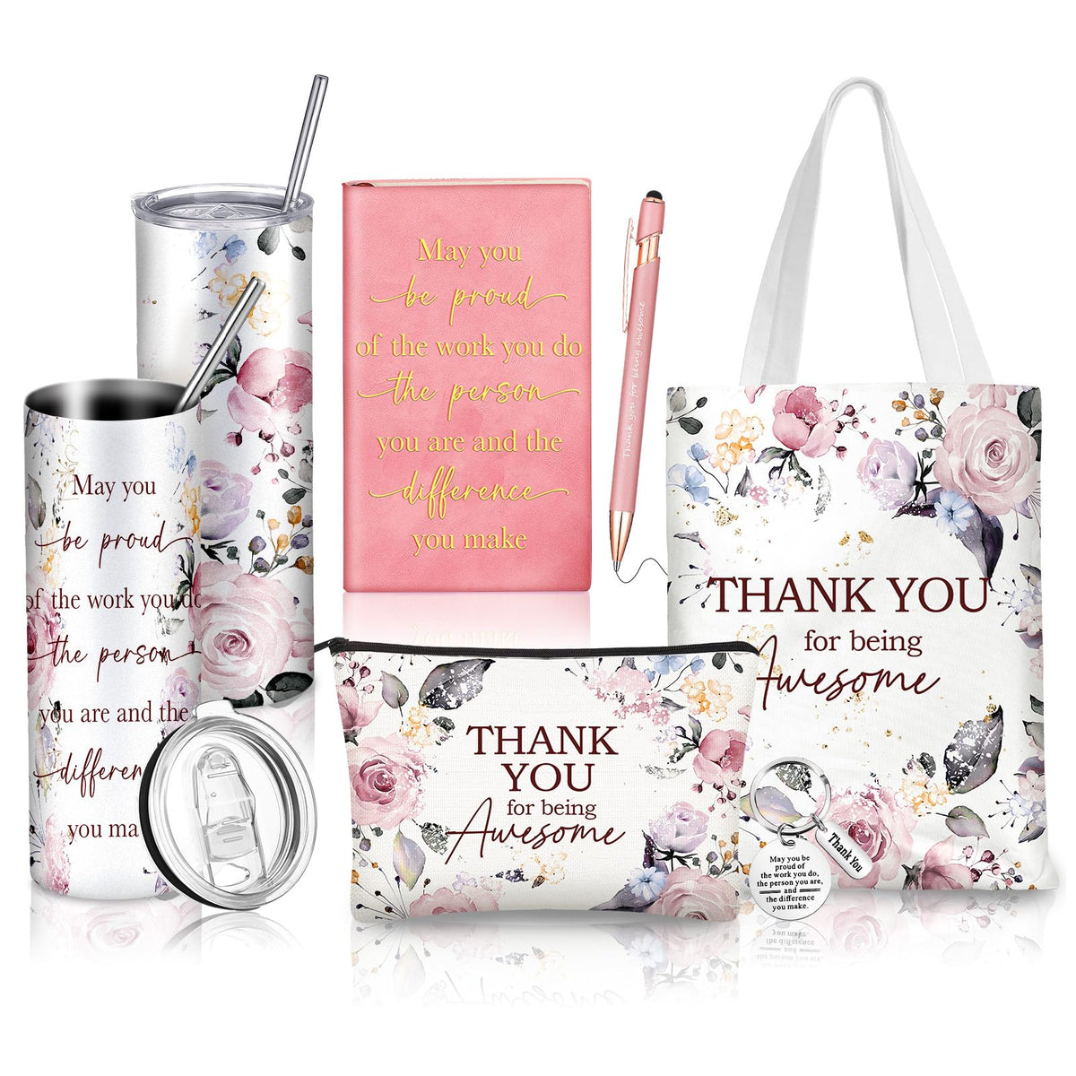 Wiwiqing 6 Pcs Employee Appreciation Gifts for Women, Thank You Gift Set for Coworker, Staff, Teacher, Nurse, Team Recognition Gifts for Work Anniversary, Farewell, Promotion(Chic Style)