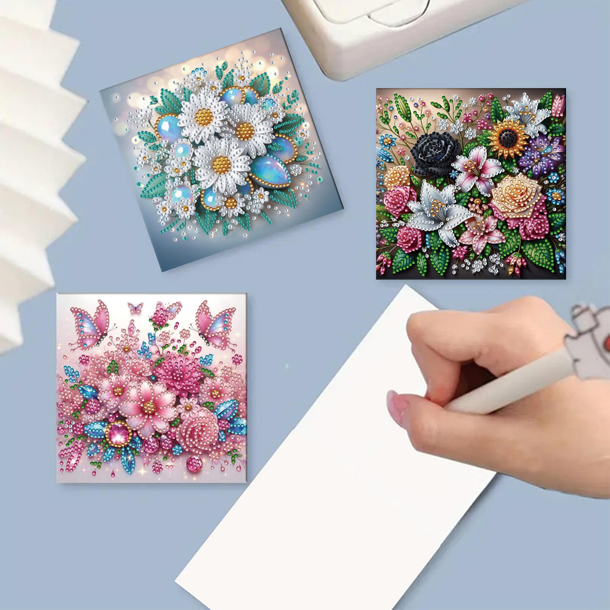 MaiYiYi 6 Pack DIY Flower Butterfly Diamond Art Greeting Cards, Rose Diamond Painting Greeting Cards, Daisy Diamond Art Cards with Envelopes for Family Friends Holiday Birthday