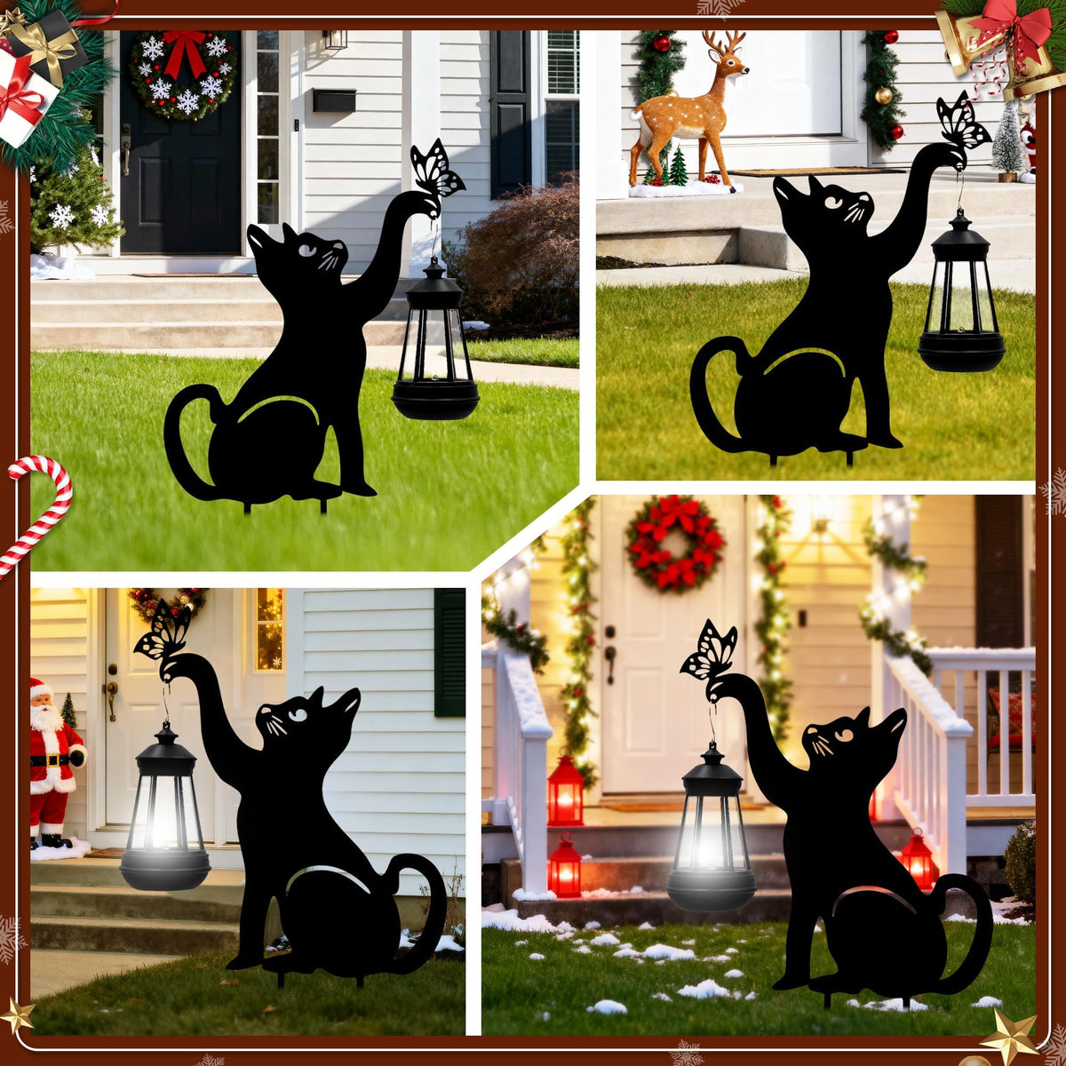 Black Cat Solar Lights Outdoor - Cat Lover Gifts for Mom Woman Grandma,Garden Decor with Butterfly Decorative Metal Stake Housewarming Ornament for Yard Pathway Lawn Patio