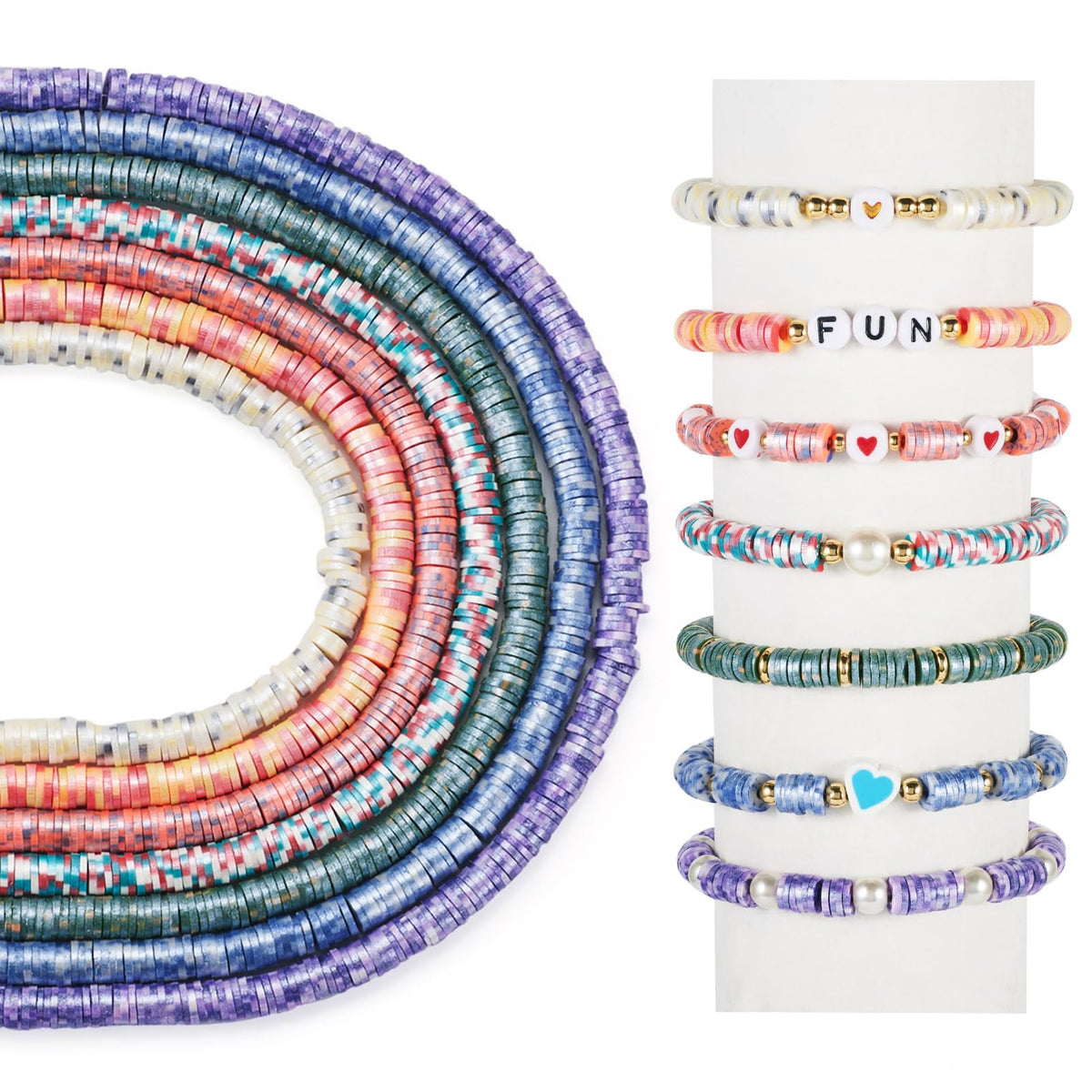 Pandahall 7 Strands 6mm Flat Polymer Clay Beads Speckled Vinyl Heishi Beads 7 Colors Pearlized Colorful Disc Clay Spacer Beads for Friendship Bracelet Necklace Earring Making