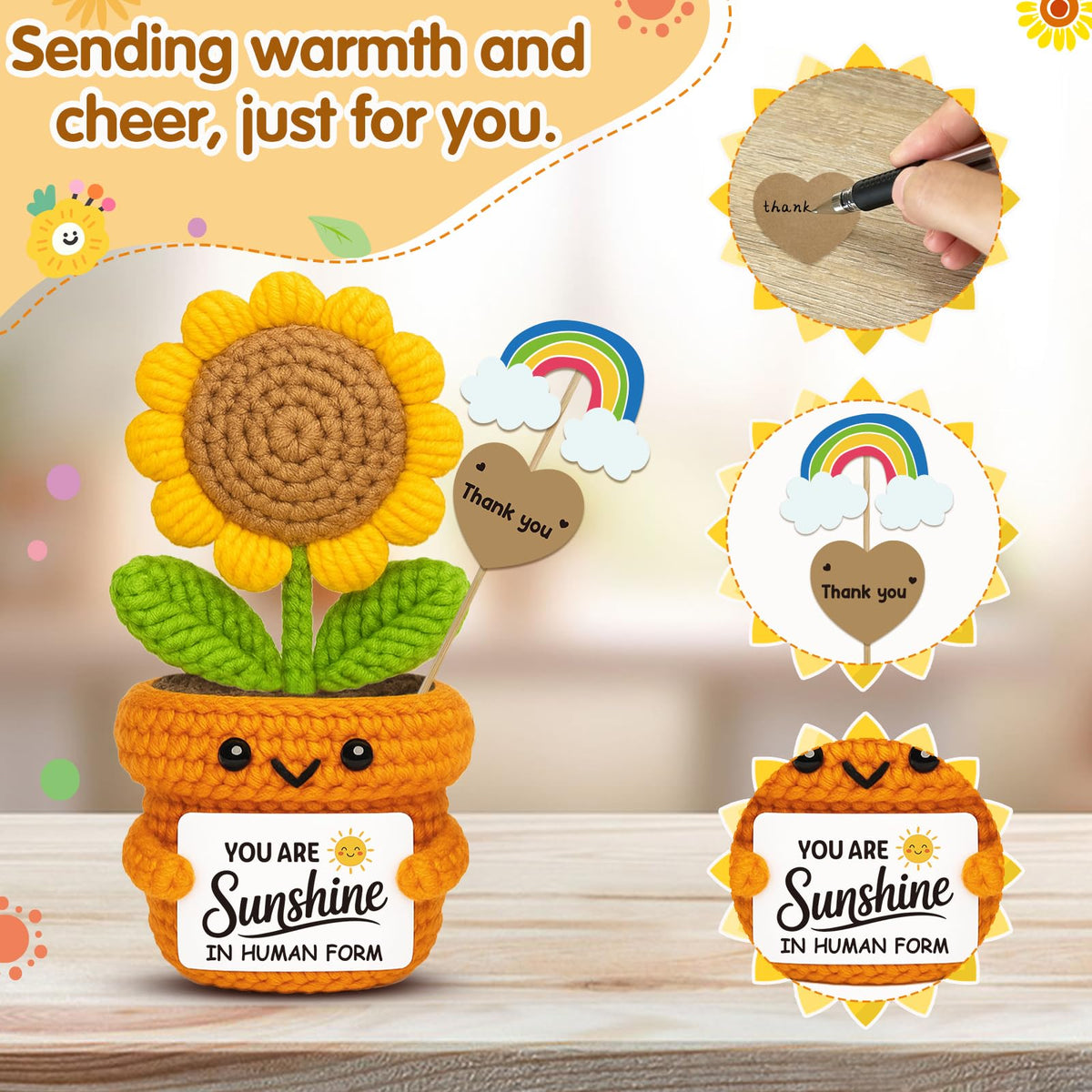 Frabaca Positive Mini Crochet Sunflower Christmas Desk Decor – You are Sunshine – Appreciation Gift for Coworker, Teacher, Friend, Employee – Encouragement Plush for Office, Birthday, Thanksgiving