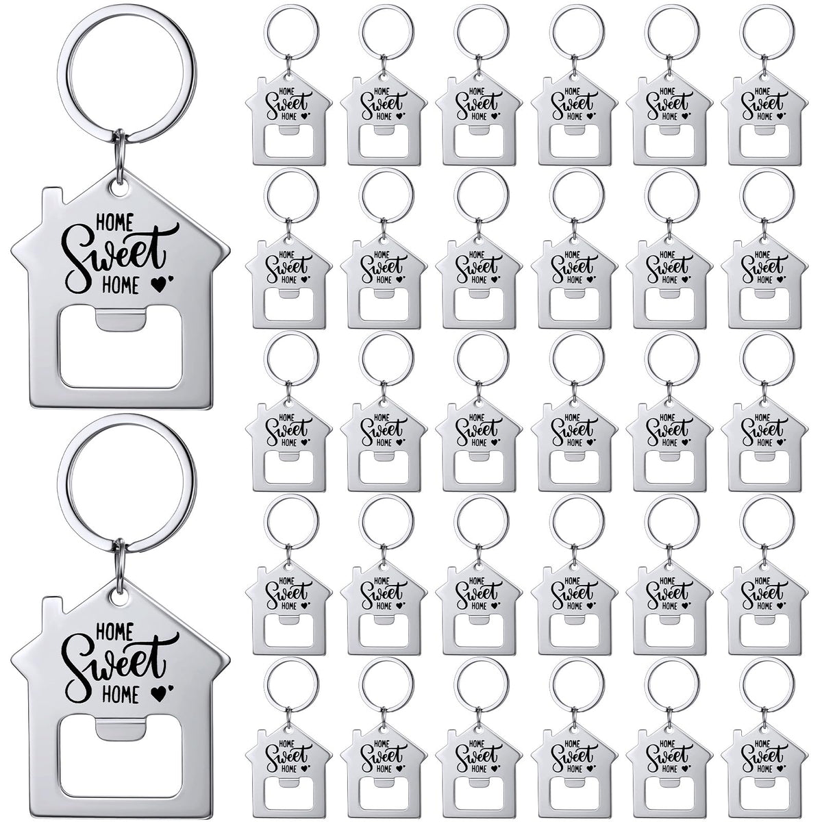 Jingmore 30 Pcs New Home Keychains Bulk Estate Agent Gifts Guests Bottle Opener House Keyrings Housekeeping Gift Housewarming Favors