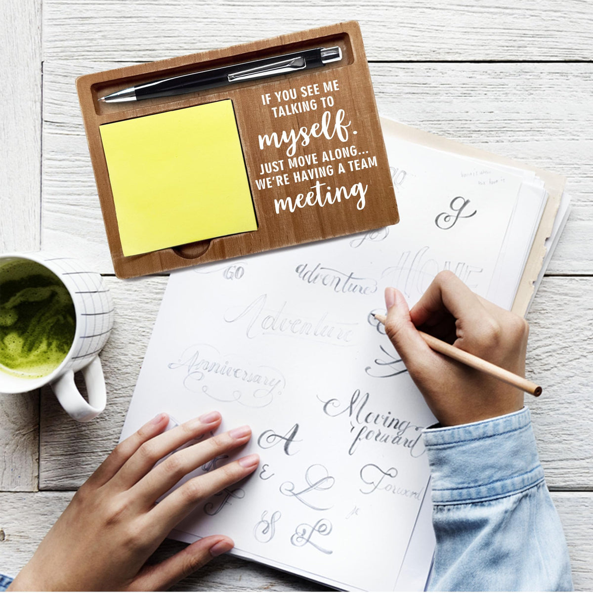 If You See Me Talking to Myself Decor Gift, Wooden Desk Note Pen Holder, Inspirational Quotes Office Desk Decor, Thank You Teachers Day Gifts for Colleague Family Friends-A06
