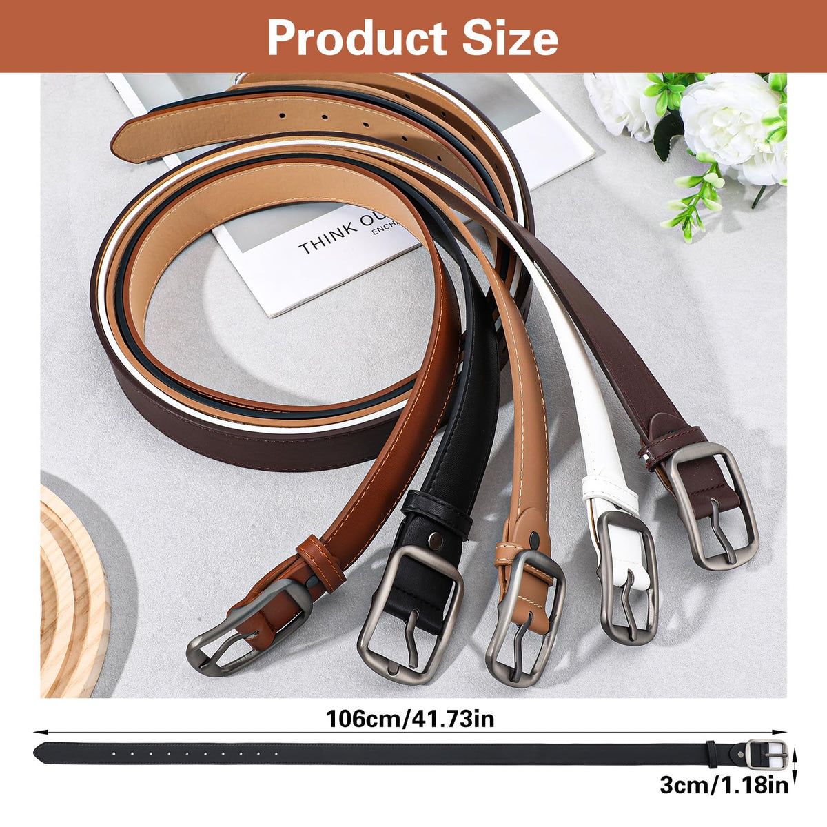Douaowoc 5 Pack Women Leather Belts for Jeans Ladies Waist Belt Women's Belt with Pin Buckle with Slive Buckle for Pants Dress
