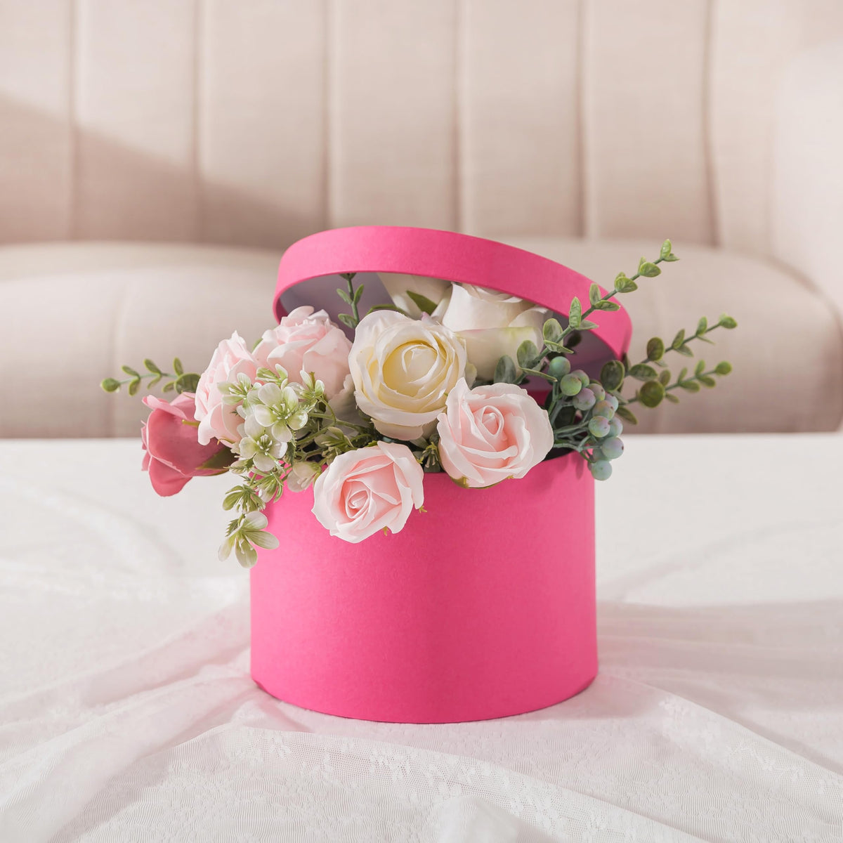 Soul & Lane Round Boxes for Flower Arrangements - Set of 3 - Pink, Cardboard Gift Boxes with Lids, Nesting Floral Circle Storage Containers for Presents and Flowers