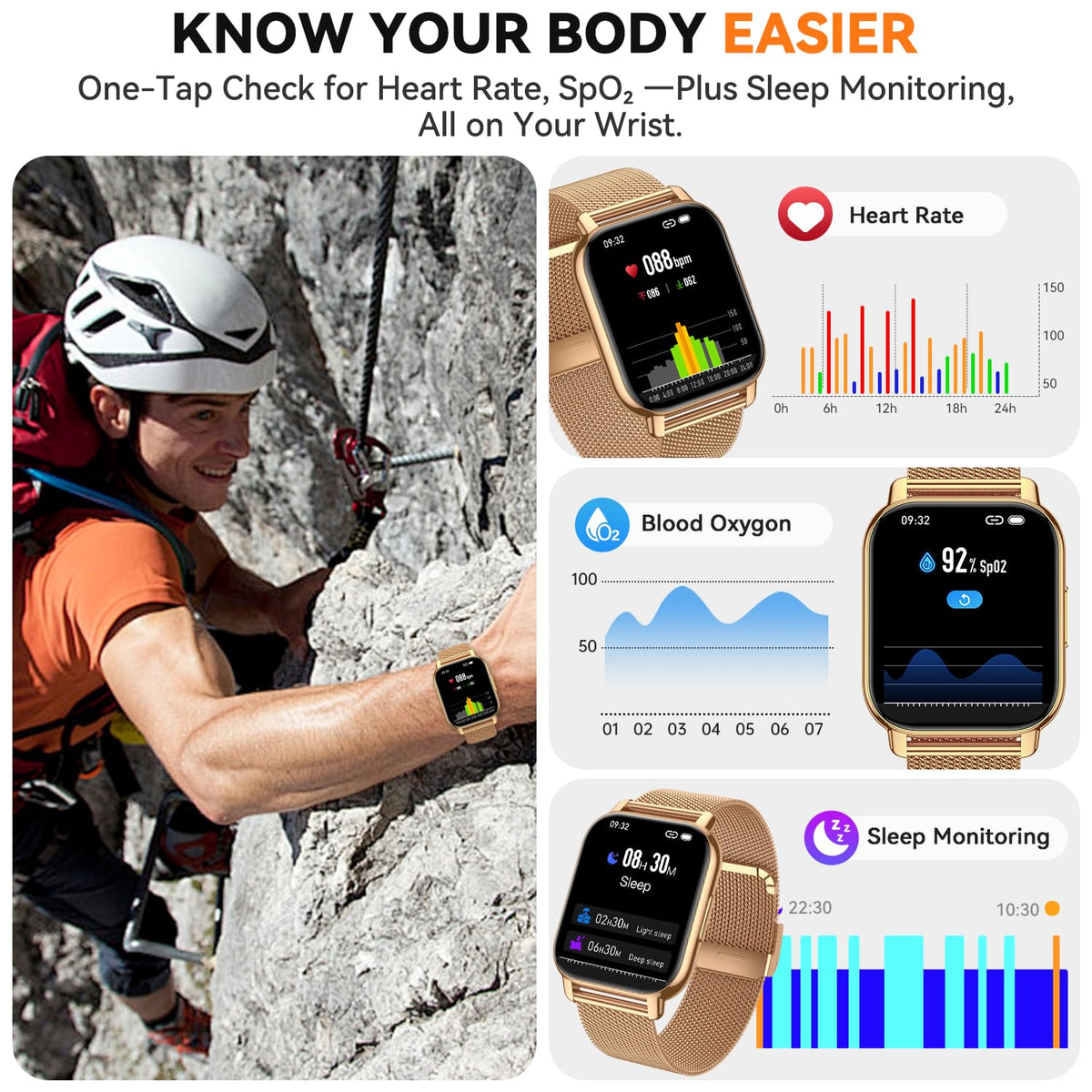 Smart Watch for Women(3 Bands), Smartwatch Fitness Tracker with Bluetooth Calls & AI Voice Control, 1.85’’ HD Screen, Heart Rate/SpO2 Monitor, Sleep Tracker, Compatible with Android iOS (Gold)
