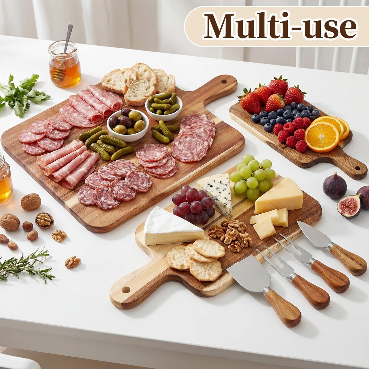 Acellegic 8 Pcs Cheese Prizes Acacia Wood Cutting Boards Gift Set Bridal Baby Shower with Cheese Knives Set PVC Bag Wooden Square Board for Bridal Baby Shower Housewarming Christmas