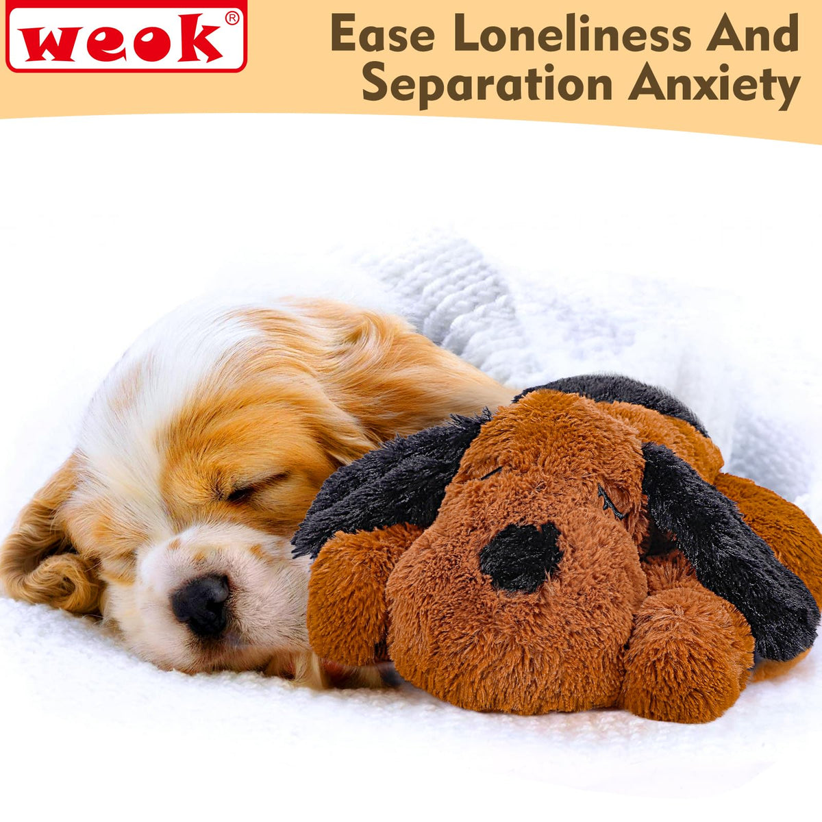 WEOK Heartbeat Puppy for Dogs, Helps for Anxiety Relief and Calming, Stuffed Animal Anxiety Calming Behavioral Puppy Heartbeat Toy Sleep aid for Cats Pets（for Small Breeds）