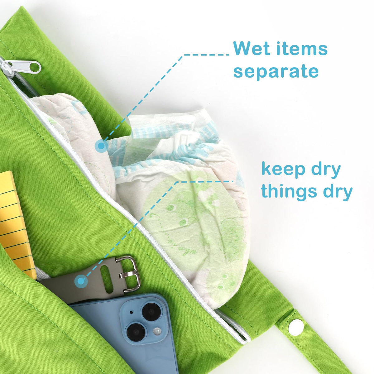 Angel Love Baby Cloth Diaper Wet/Dry Bags, 2 Pack With Two Zippered Pockets, Waterproof Washable Reusable for Travel, Beach, Pool, Gym, Swimsuits or Wet Clothes, L0109