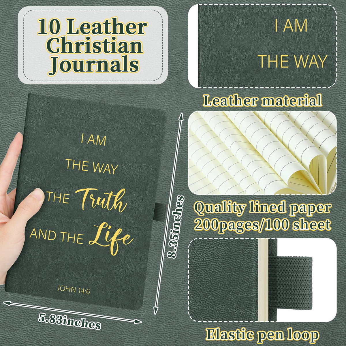 Thenshop 20 Pcs Christian Gifts Bulk 10 Black Brown Leather Christian Journals for Men Women Bible Leather Notebooks with 10 Black Brown Pen Inspirational A5 Prayer Journal for Men Women Church Gift