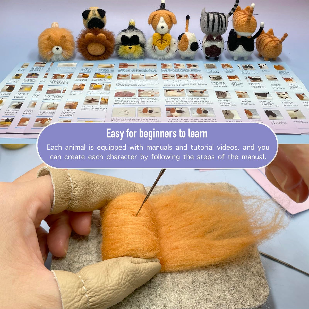 Truslin Needle Felting Kit, DIY Crafts for Adults Women, Hobby Kit with Felting Supplies,Felting Needles, Felting Wool and Tools for Beginners, Adult Craft Kits, Faceless Animals 12pcs