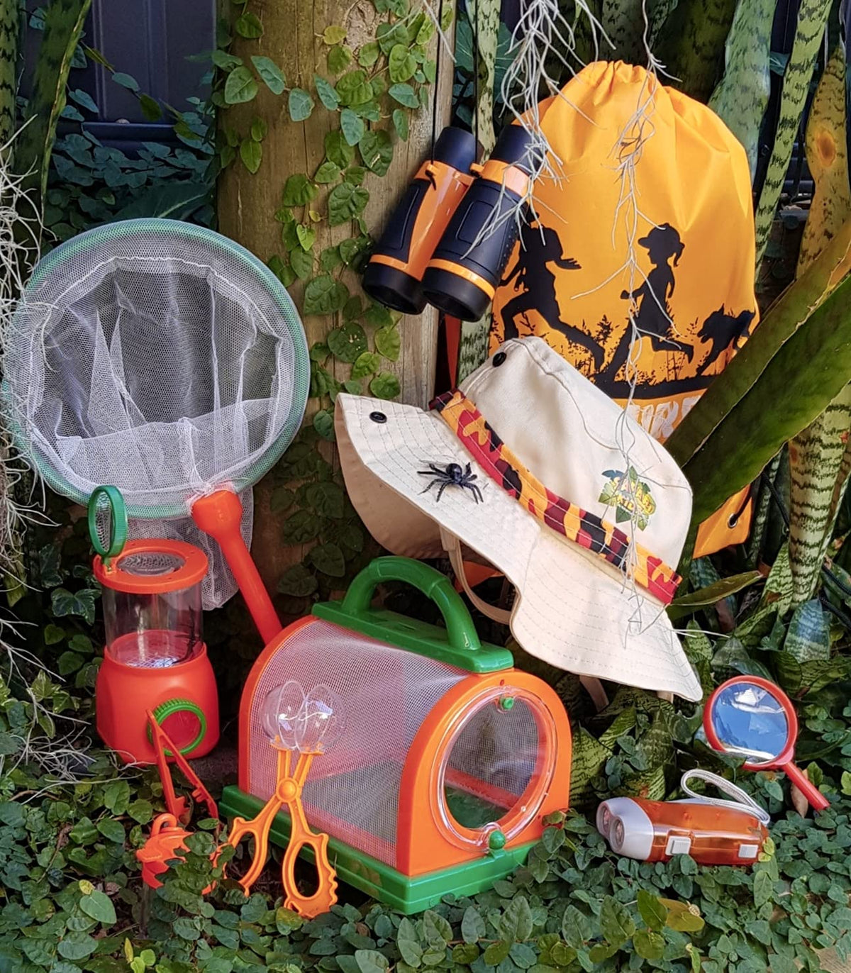 Adventure Kidz Outdoor Bug Exploration Kit, Binoculars, Magnifying Glass, Bug Containers, Viewers, Critter Cage, Butterfly Net, Backpack, Hat, Tweezers and Cups, Age 3+