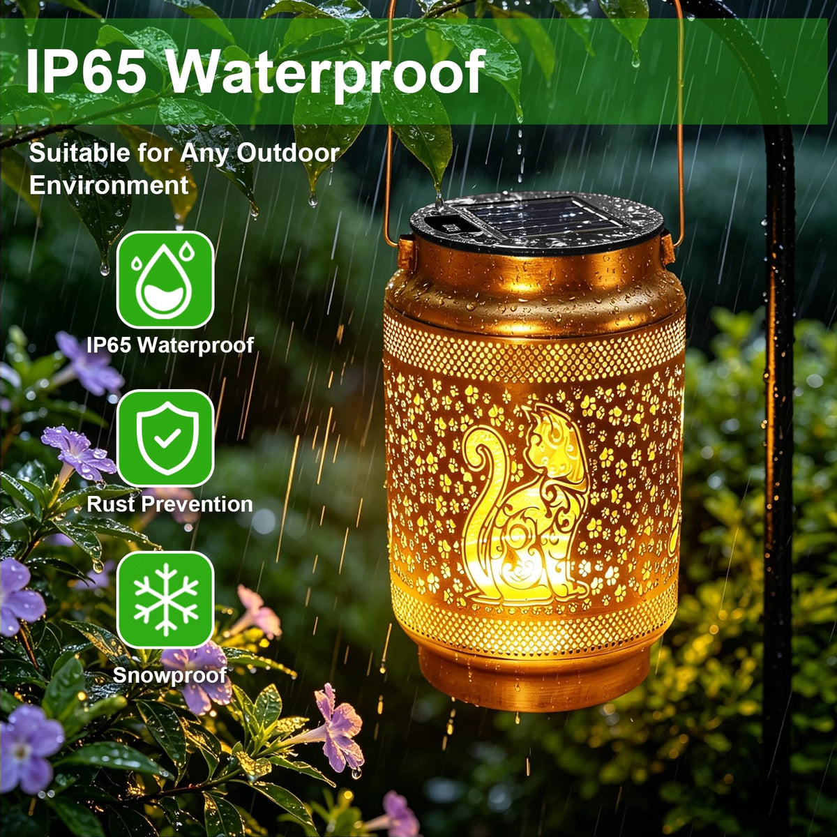 2 Pack Cat Solar Lanterns Outdoor Waterproof Garden Decor, Dragonfly Birthday Gifts for Christmas Women Mom Grandma, Metal Hanging Solar Lights for Outside Yard Patio Pathway Backyard Porch
