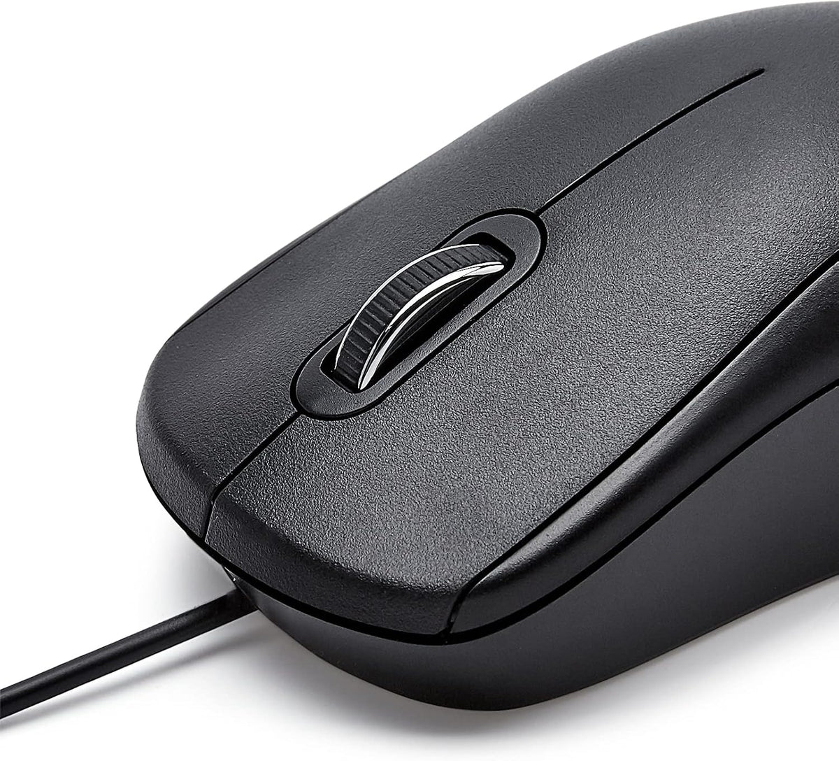 Amazon Basics 3-Button 1000 6-foot USB Wired Mouse with Precision Scroll Wheel, DPI, Ergonomic Grip, Plug and Play