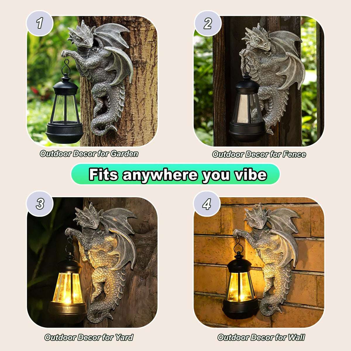 Zqobyr Solar Dragon Statue Outdoor Garden Decor - Medieval Fantasy Yard Art, Whimsical Lawn Ornaments, Unique Decorations Outdoor & Gifts, Weather-Resistant Animal Figurine Gift with Handmade Look