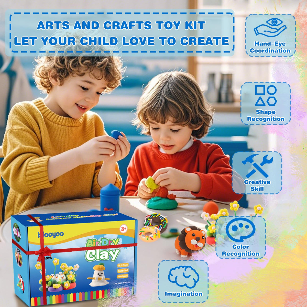 Ixiaoyoo Air Dry Clay for Kids, 158 Colors Modeling Clay Kit, DIY Model Toys with Sculpting Tools, School Arts & Crafts Set, Safe & Non-Toxic, Birthday & Christmas Gifts for Boys Girls Ages 3-12