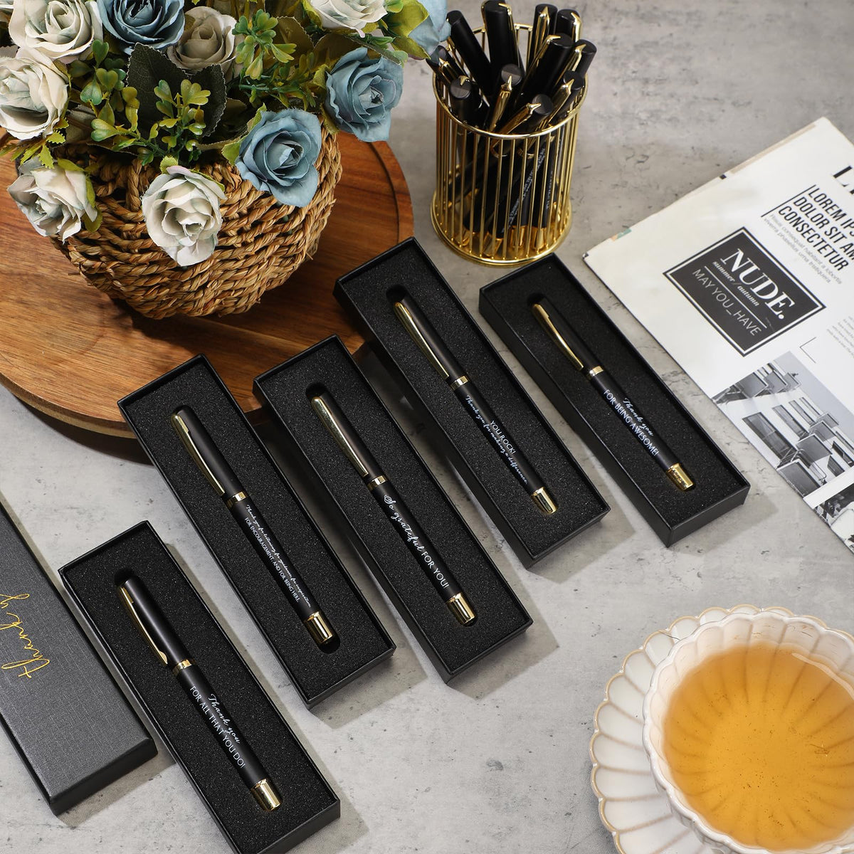 PerKoop 20 Sets Thank You Gifts Inspirational Ballpoint Pen with Box Employee Appreciation Gift Pen Bulk for Doctor Volunteer Dispatcher Secretary Nurse Teacher Office Staff (Black,Thank You)