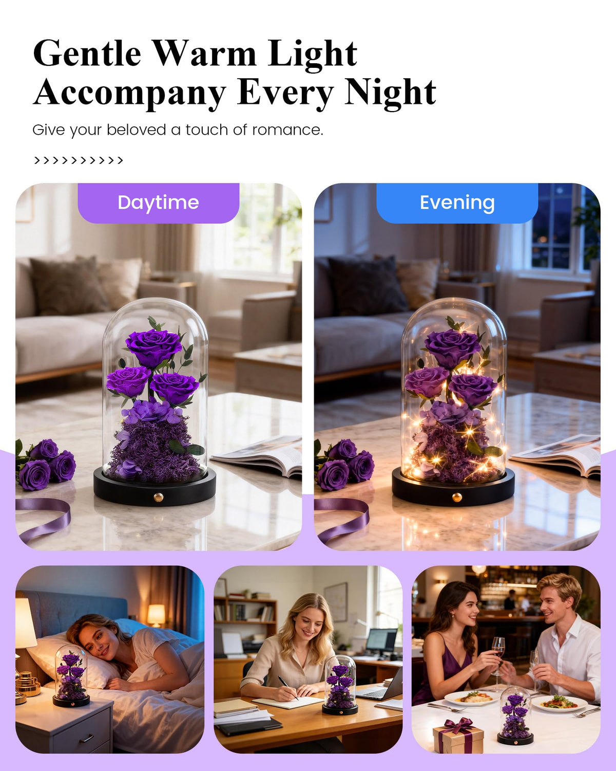 Agrul Mothers Day Flowers Roses Gifts for Mom,Forever Preserved Flower Rose in Glass Dome Fresh Flowers for Delivery Mothers Day Roses Gifts for Wife Women Mom Grandma from Daughter/Purple Rose