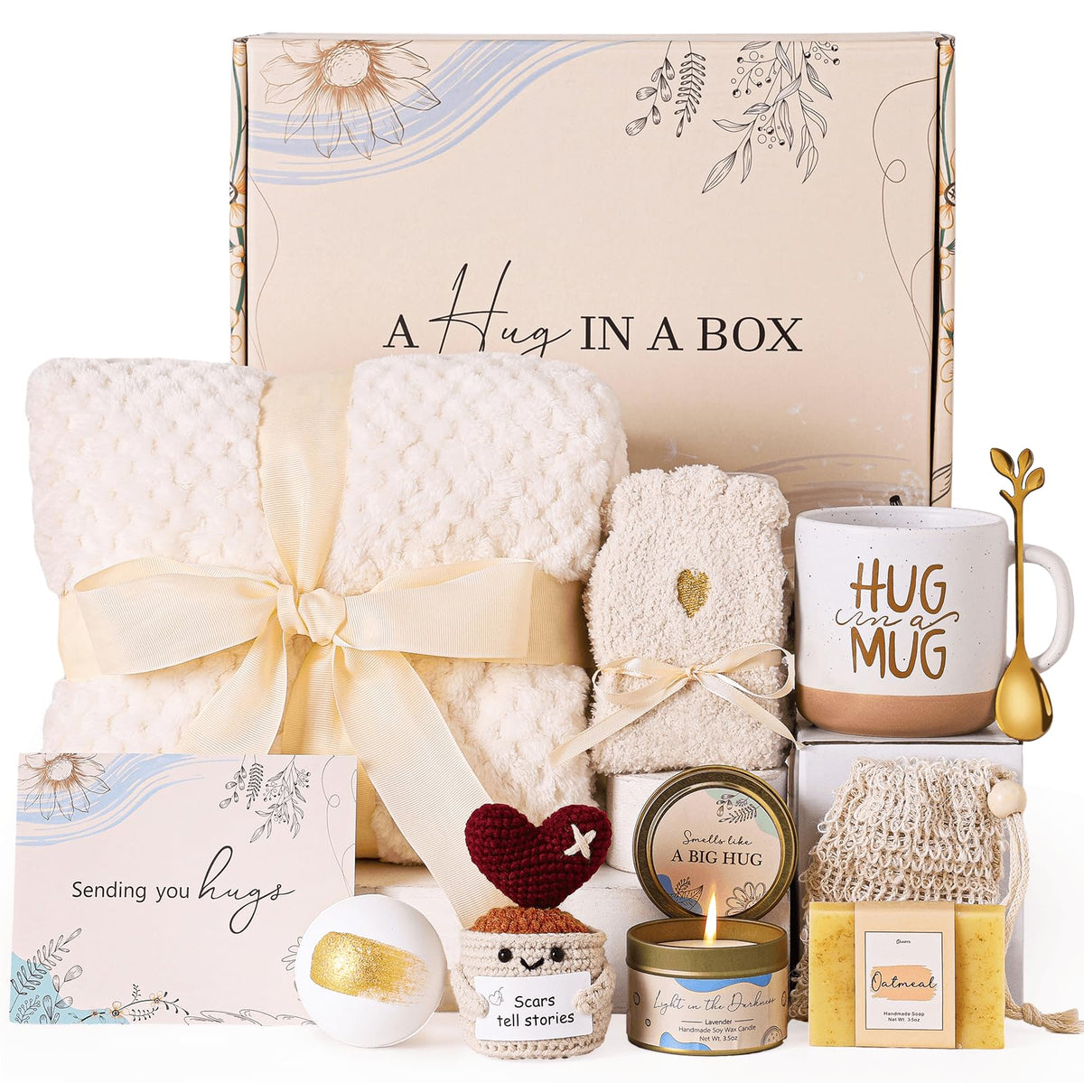 Get Well Gifts for Women Care Package Feel Better Gifts Baskets After Surgery Cancer Patients Miscarriage for Sick Friend Chemo Encouraging Pamper Comfort Wellness Hug Box For Her Self Care With Mug