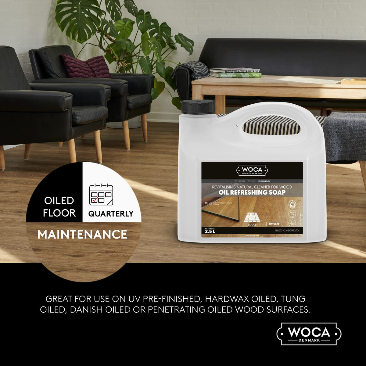 WOCA Denmark Oil Refreshing Soap Natural 1L – Oiled Wood Floor Cleaner & Rejuvenator, Plant-Based, Low VOC, Maintains Matte Finish