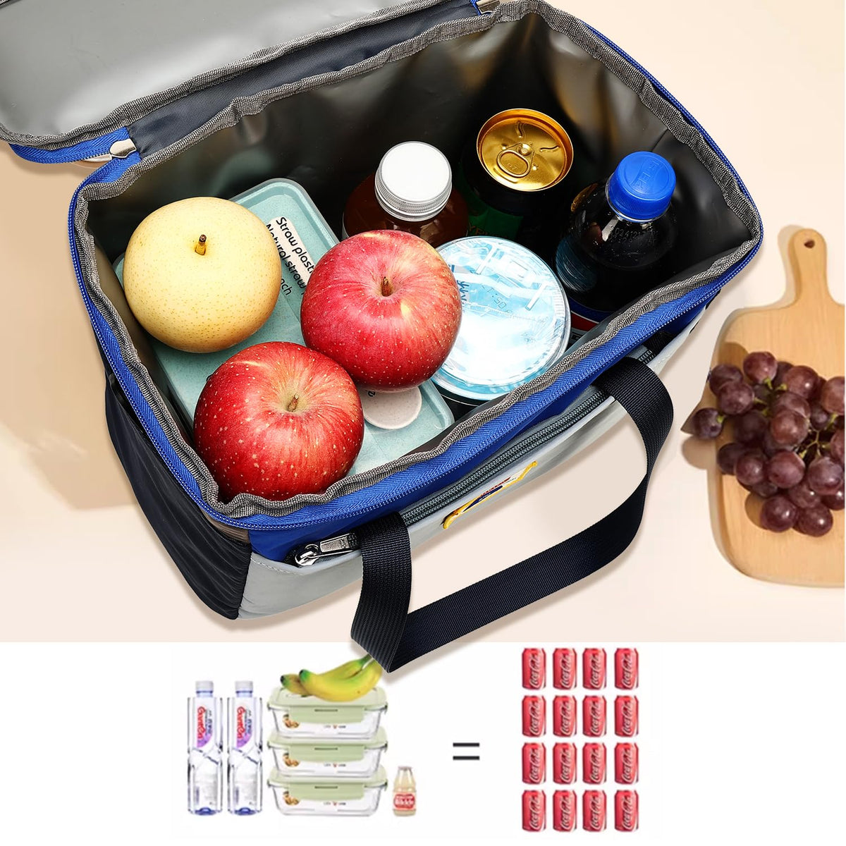 willikiva Insulated Lunch Bag Women Man Leakproof Soft Cooler Tote Bag Reusable LunchBox with Adjustable Shoulder Strap for Adults Work Travel(Grey Blue)