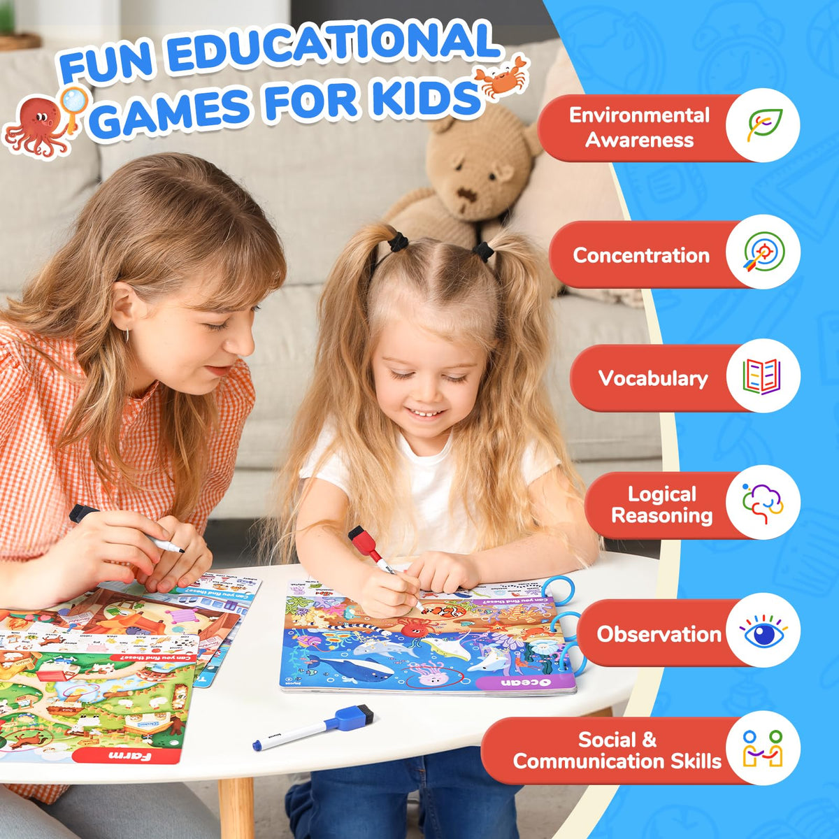 JoyCat Seek & Find Game Books - Preschool Learning Activity for Toddlers & Kids Ages 3-5, Travel Activities Toys for Road Trip Car Airplane, Busy Book, Birthday Gifts for Girls and Boys Ages 4-8