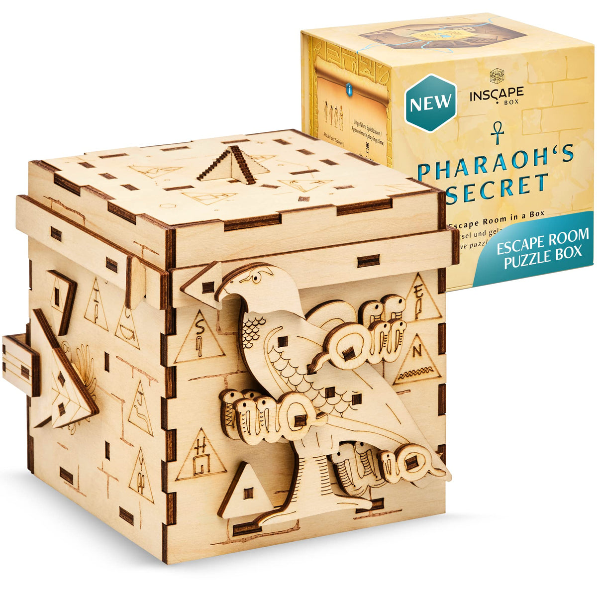 INSCAPE Pharaoh´s Secret Puzzle Box - Escape Room in A Box for Adults - Cluebox - Mind Puzzles for Adults - Puzzle Boxes with Hidden Compartments - Wooden Puzzle Box - Birthday Gift Gadget