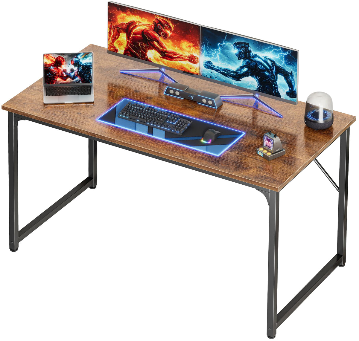 PRAISUN 47 X 24 Inch Computer Desk with Deeper Desktop, Gaming Office Writing Work Desk for Home Office, Study, Bedroom, Work from Home, Metal Frame, Rustic Brown