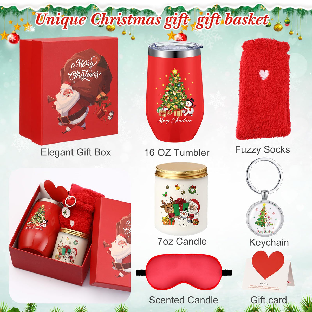 Tiangrid 7 Pieces Christmas Gifts Sets for Women Christmas Gift Baskets Scented Candles 16 oz Insulated Tumbler Gifts for Women, Mom Wife Sister Coworker