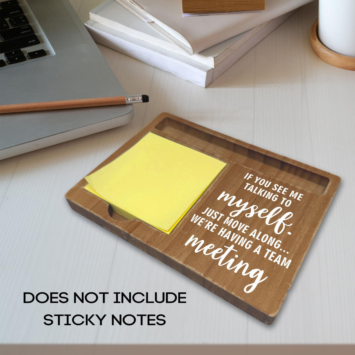 If You See Me Talking to Myself Decor Gift, Wooden Desk Note Pen Holder, Inspirational Quotes Office Desk Decor, Thank You Teachers Day Gifts for Colleague Family Friends-A06