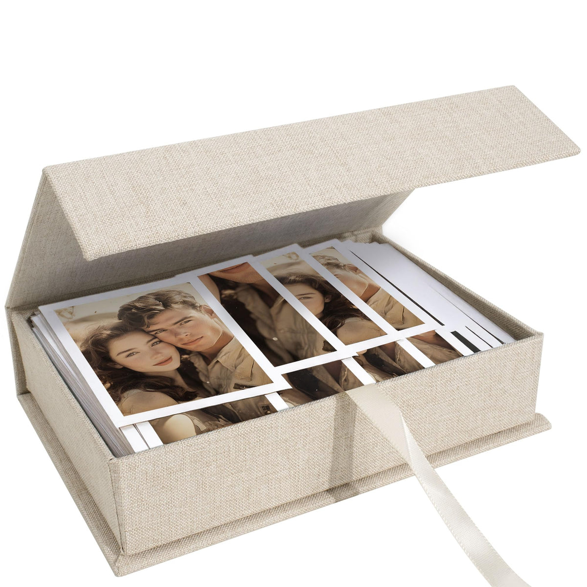Hiwhy Photo Storage Box 8x10, Linen Memory Photo Box Perfect to Store Your Photo, Pictures, Certificates, Scrapbooking Supplies, Keepsakes and Jewelry Beige