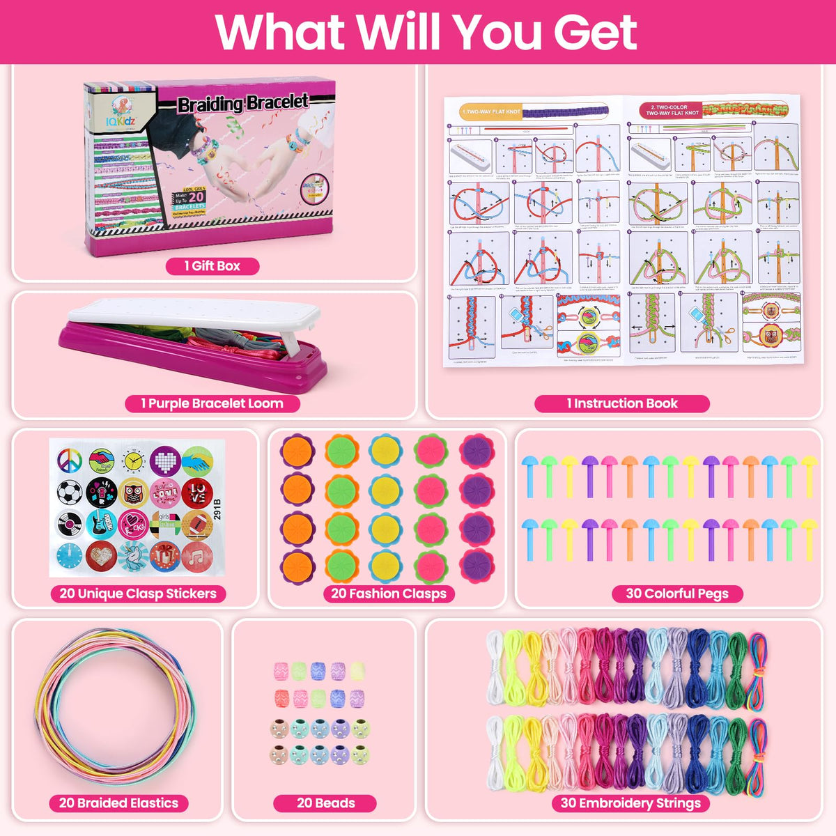 IQKidz Friendship Bracelet Making Kit - Make Bracelets Craft Toys for Girls Age 8-12 yrs, Cool Birthday Gifts for 6 7 9 10 11 Years Old Kids, Christmas Gift Set