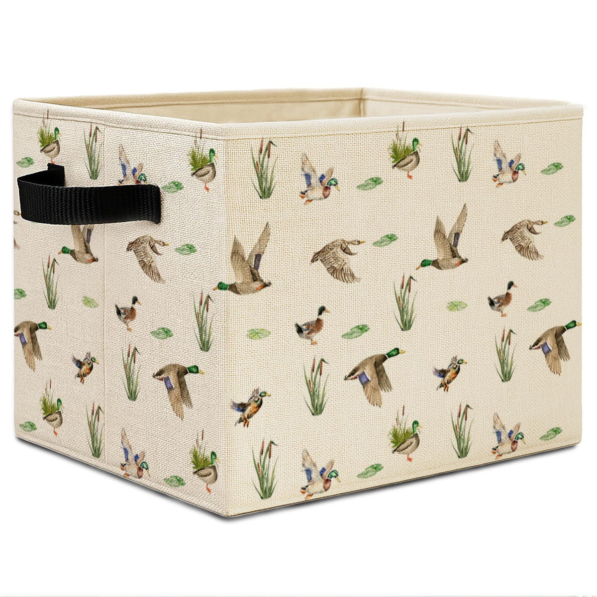Elefeltclave Mallard Duck Nursery Storage Bins, Farmhouse Wild Green Head Ducks Hunting Collapsible Storage Basket Organizer for Kids Bedroom Bathroom Clothes Toys Books,Toybox for Girls