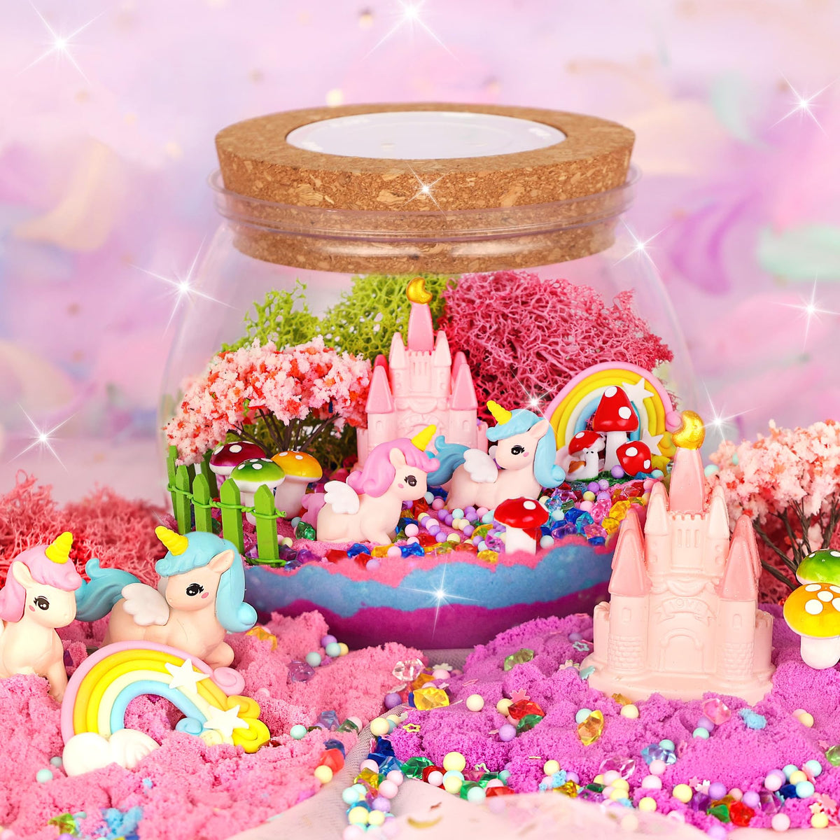Nicella Unicorn Light-Up Terrarium Kit for Kids - LED Night Light Birthday Gift for Girls Ages 4 5 6 7 8-12 Year Old - Unicorn Toys for Girls - DIY Arts and Crafts Kit for Kids - Best Presents
