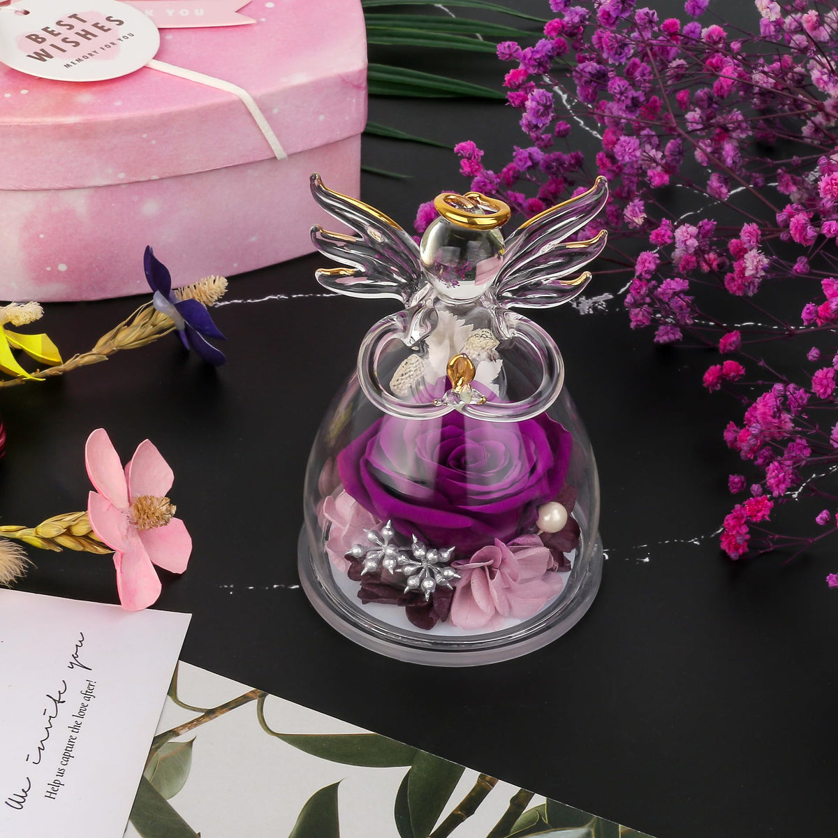 Mothers Day Mom Gifts for Mom,Fresh Flowers for Delivery,Birthday Gifts for Women Her,Preserved Flowers in Angel Figurines,Angel Gifts for Moms Mothers Day Grandma Wife Sister Girlfriend Valentines