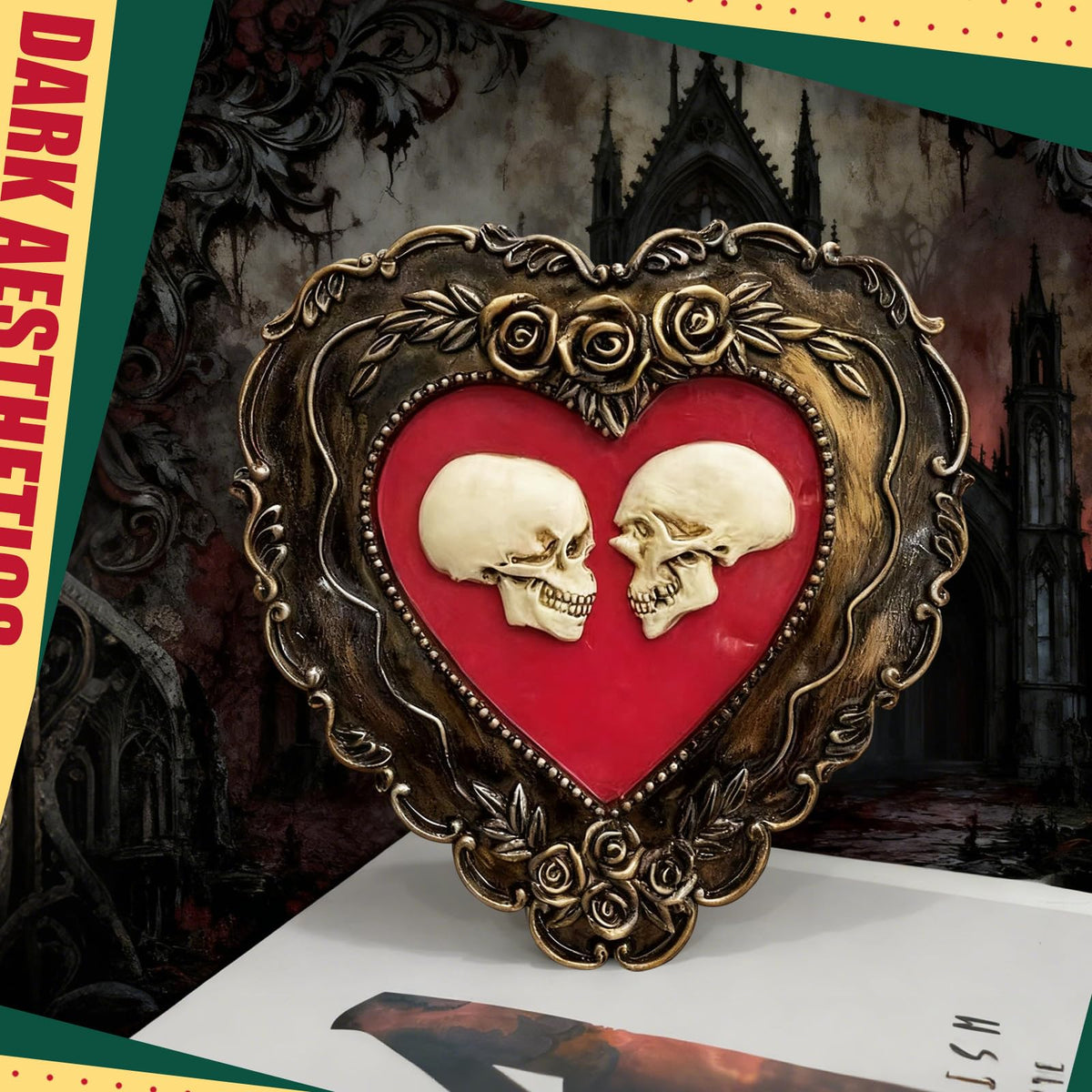 DEYNWAND Skull Heart Resin Sculpture, Unique Dark Heart Shaped Art Decoration for Friends, Colleagues, Loved Ones, Family Gothic Gifts (Skull)