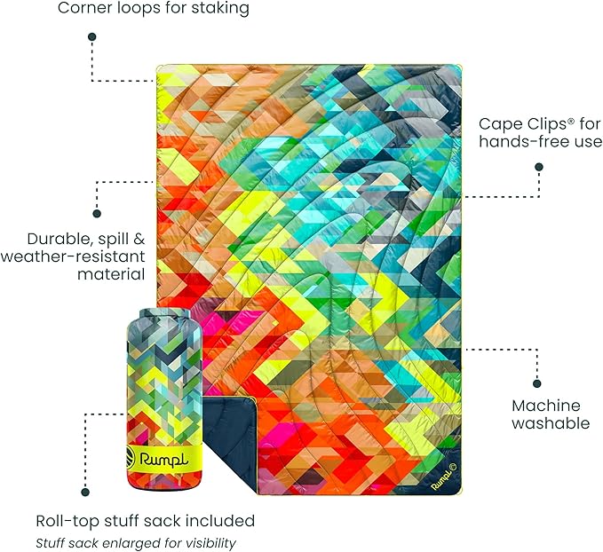 Rumpl Original Puffy Blanket - Warm, Water-Resistant Camping Blanket with 100% Recycled Synthetic Insulation, 52"x75", Original Puffy V2, Geo Fresh