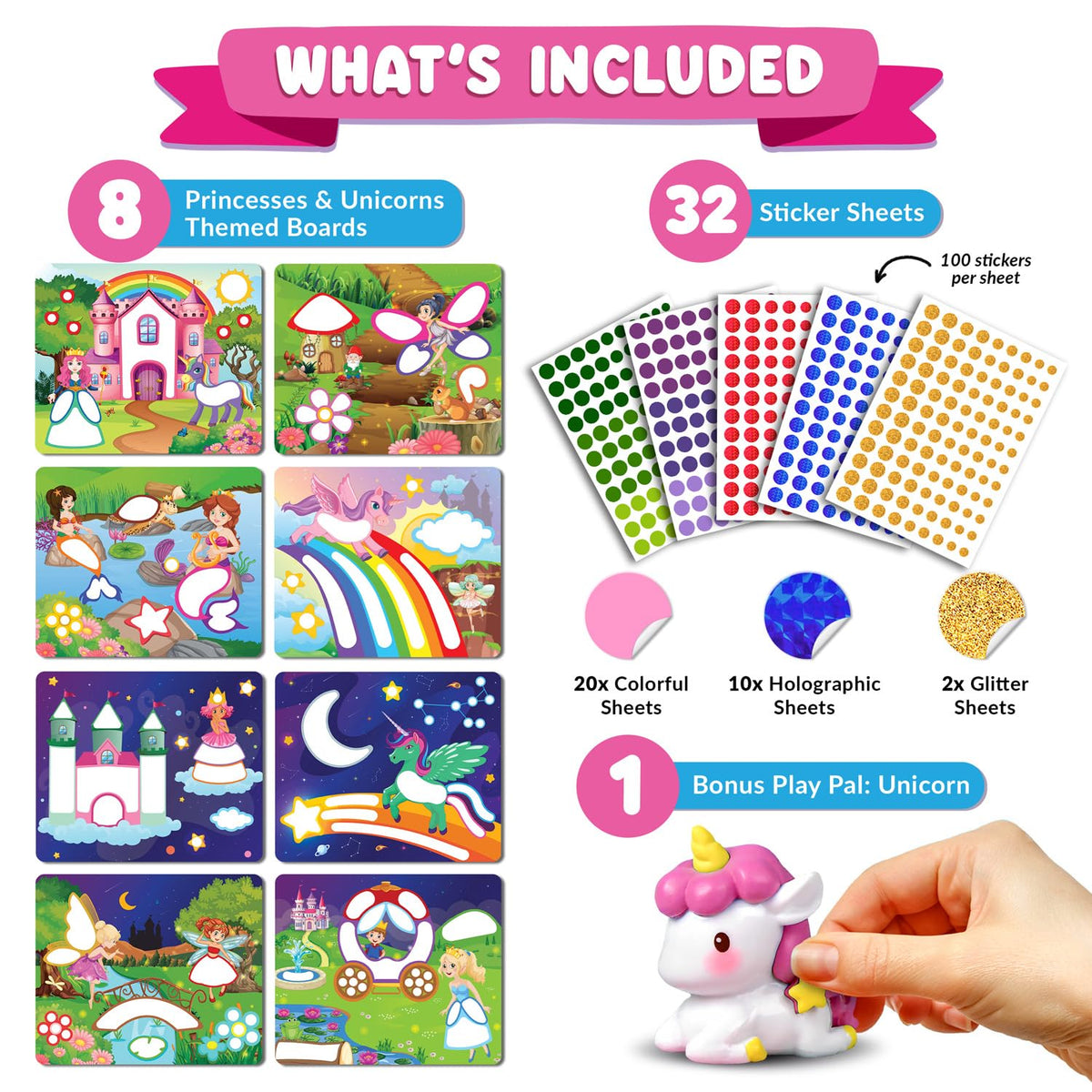 Funcils Dot Art Activity - Unicorn & Princess Sticker Kit, Toddler Art & Craft Supplies for Kids, Birthday Gifts for Boys & Girls Ages 3, 4, 5, 6, 7 Year Old - Kids Travel Toys, Airplane Must Have