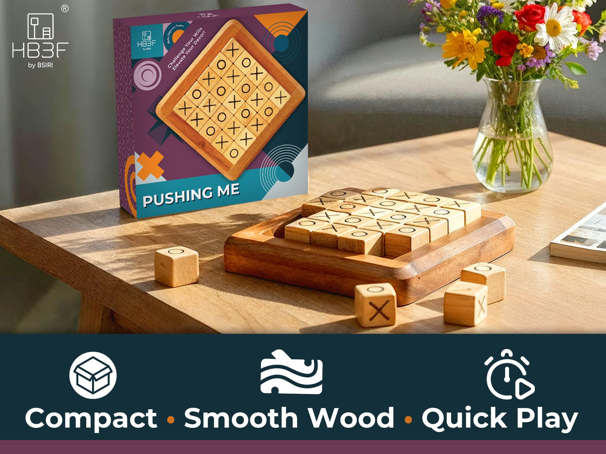 BSIRI Pushing Me Wooden Tic Tac Toe Game- Tabletop Board Games for Farmhouse Decor, Coffee Table Decor, Unique Gifts Fun Gifts for Adults. Perfect for Game Night,Family Games (5 Inch)
