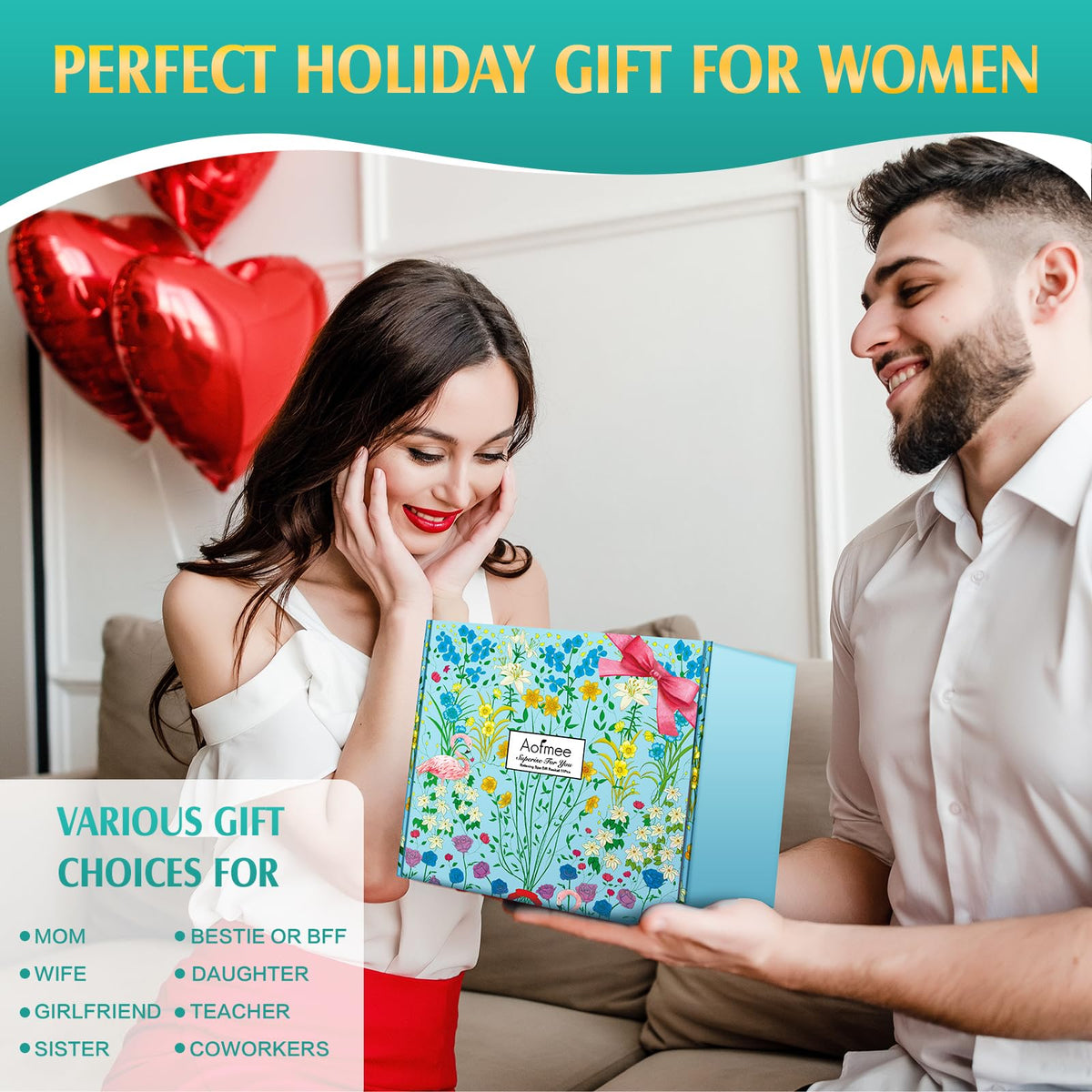 Aofmee Gifts Basket for Mother Wife Grandma Daughter Friends Sister, Happy Birthday Gifts for Women Mom Her, Blue Self Care Spa Relaxing Baskets for Birthday Mothers Day Christmas Valentines
