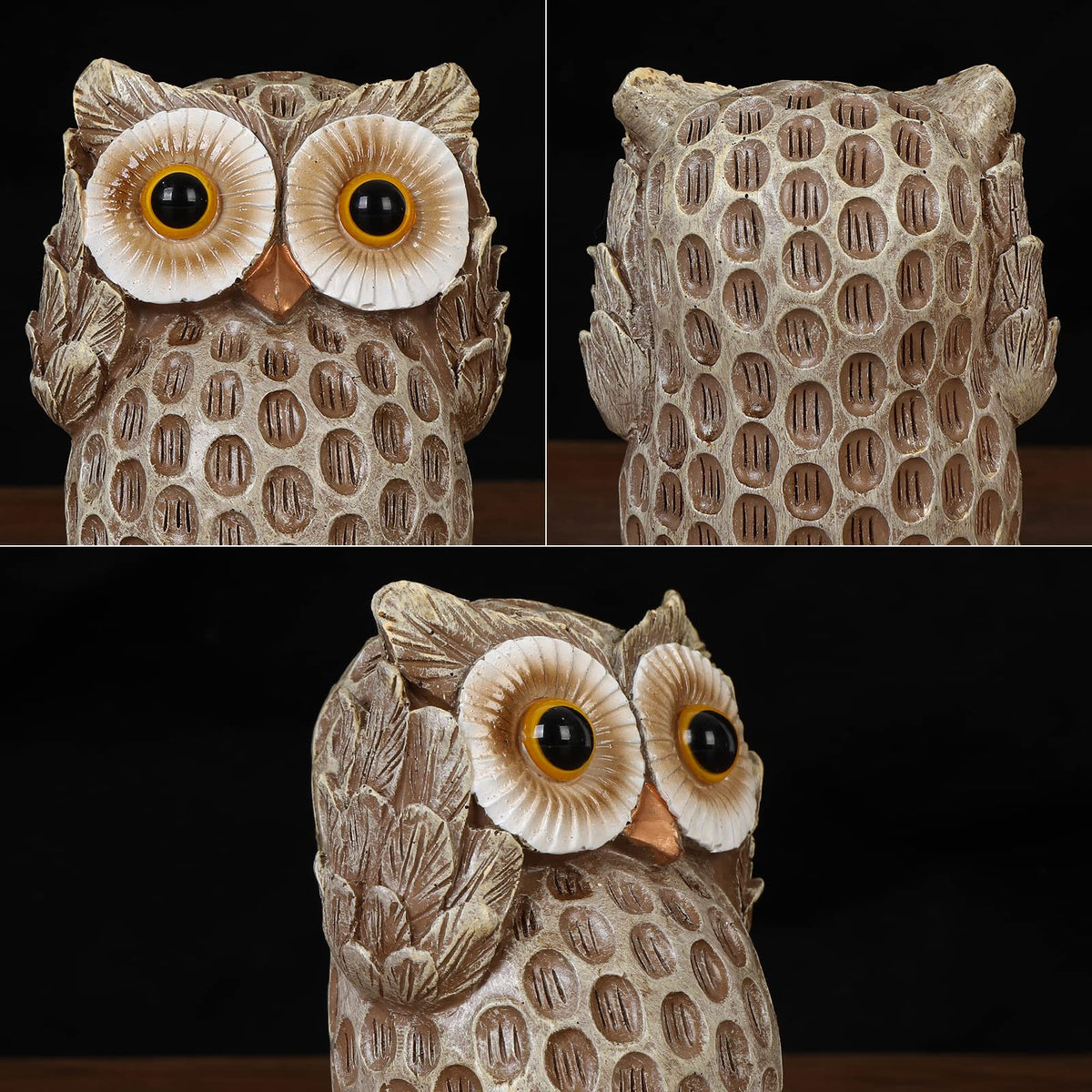 FriyGardcn Set of 3 Owl Statues Home Décor, Cute Owl Figurines for Shelf, Living Room Bedroom Office Desktop, Bookshelf, Animal Sculptures Gifts,Small Decor Accents Items for Birds Lovers
